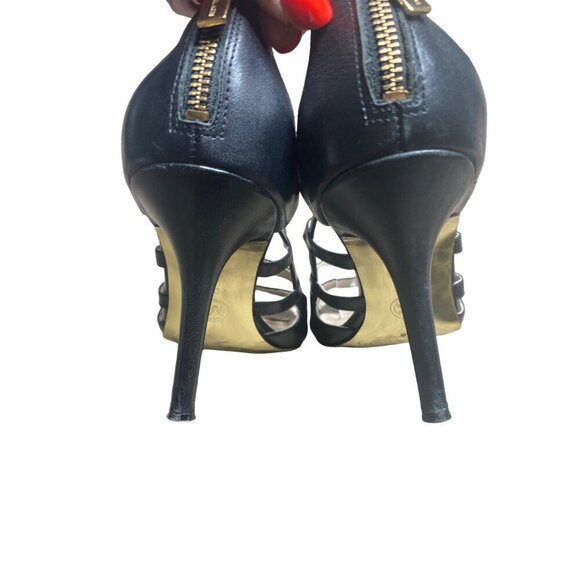 MICHAEL KORS WOMEN'S JESSIE BLACK LEATHER STRAPPY HEELS SZ 9.5 - Picture 9 of 12